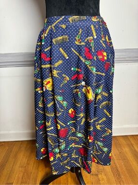 Pendleton Navy Maxi Skirt with Bright Red, Yellow and Green Toile Motif
